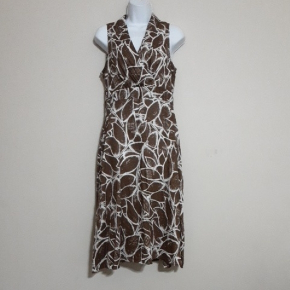Rafaella Brown Floral Sleeveless Midi Dress 8 Casual Vacation Beack Boho Fairy - Picture 1 of 7